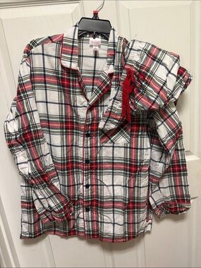 Men’s Plaid Flannel Button-Up Pajama Set, Size M